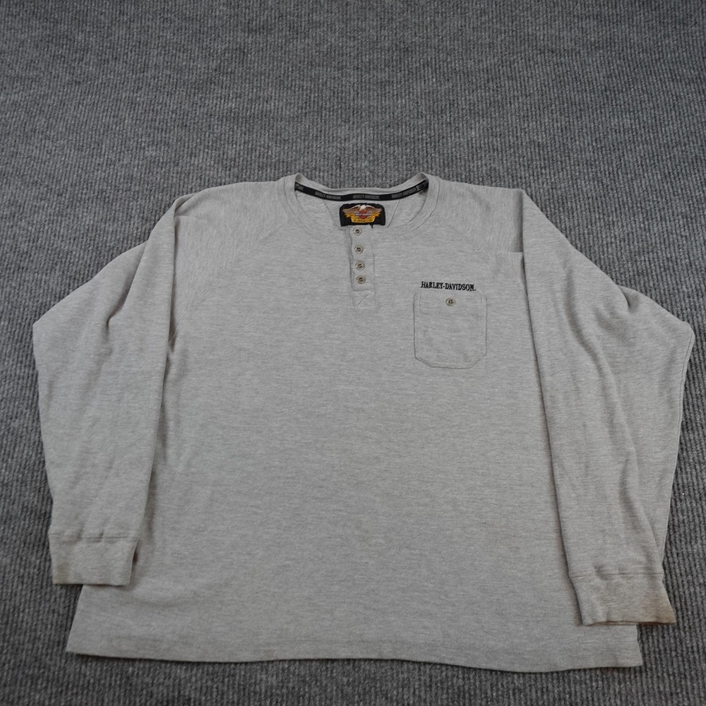 Harley-Davidson Shirt Mens 2XL Gray Thermal Long Sleeve Henley Pocket Motorcycle